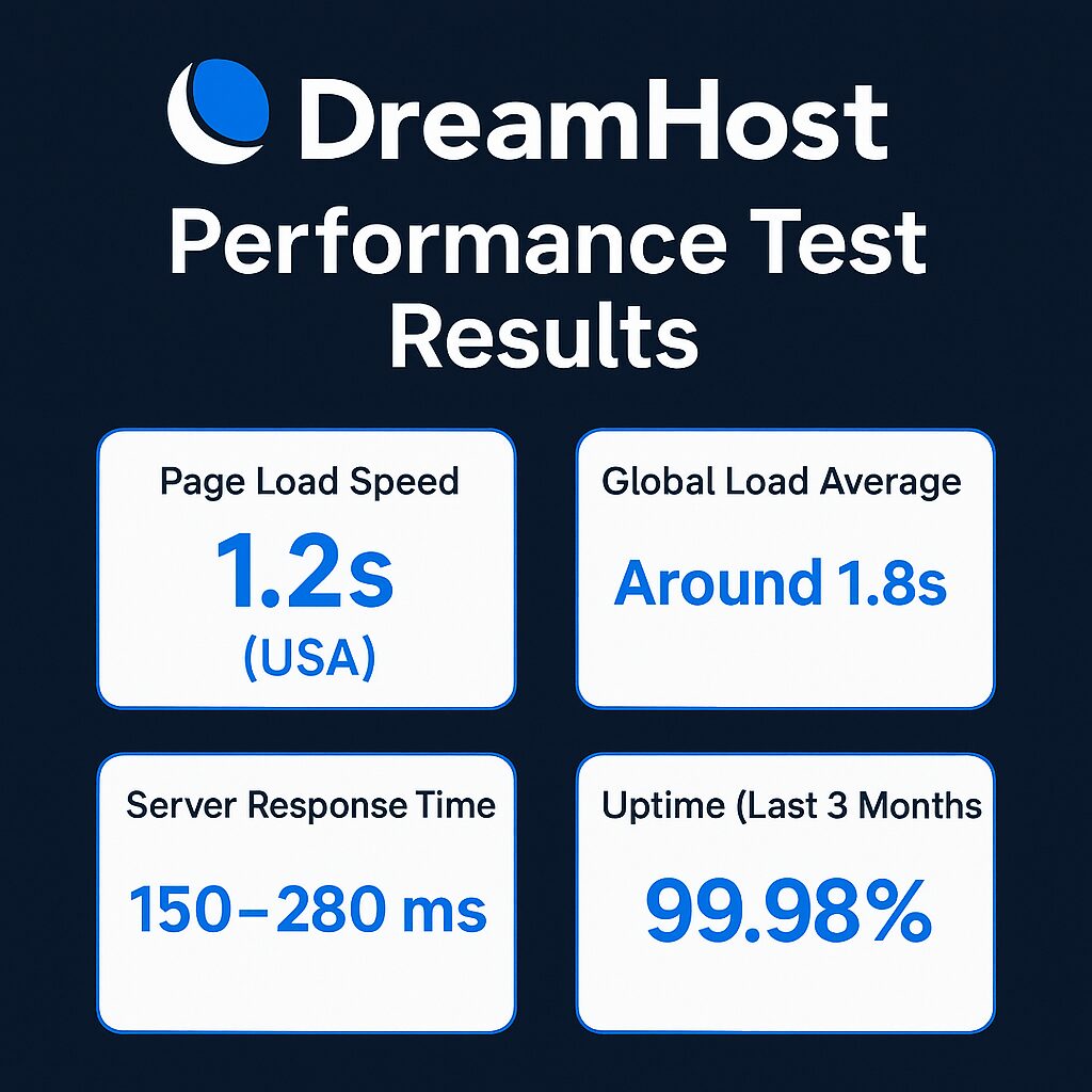 DreamHost performance test results 2025 with speed uptime and server response metrics