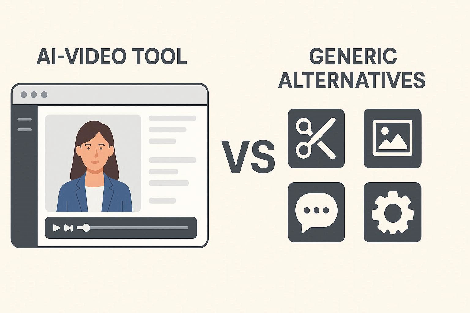 Comparison illustration showing HeyGen vs alternative AI video tools with VS in the center β 2025