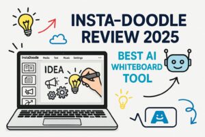 InstaDoodle Review 2025 featured image showing AI whiteboard animation tool for beginners