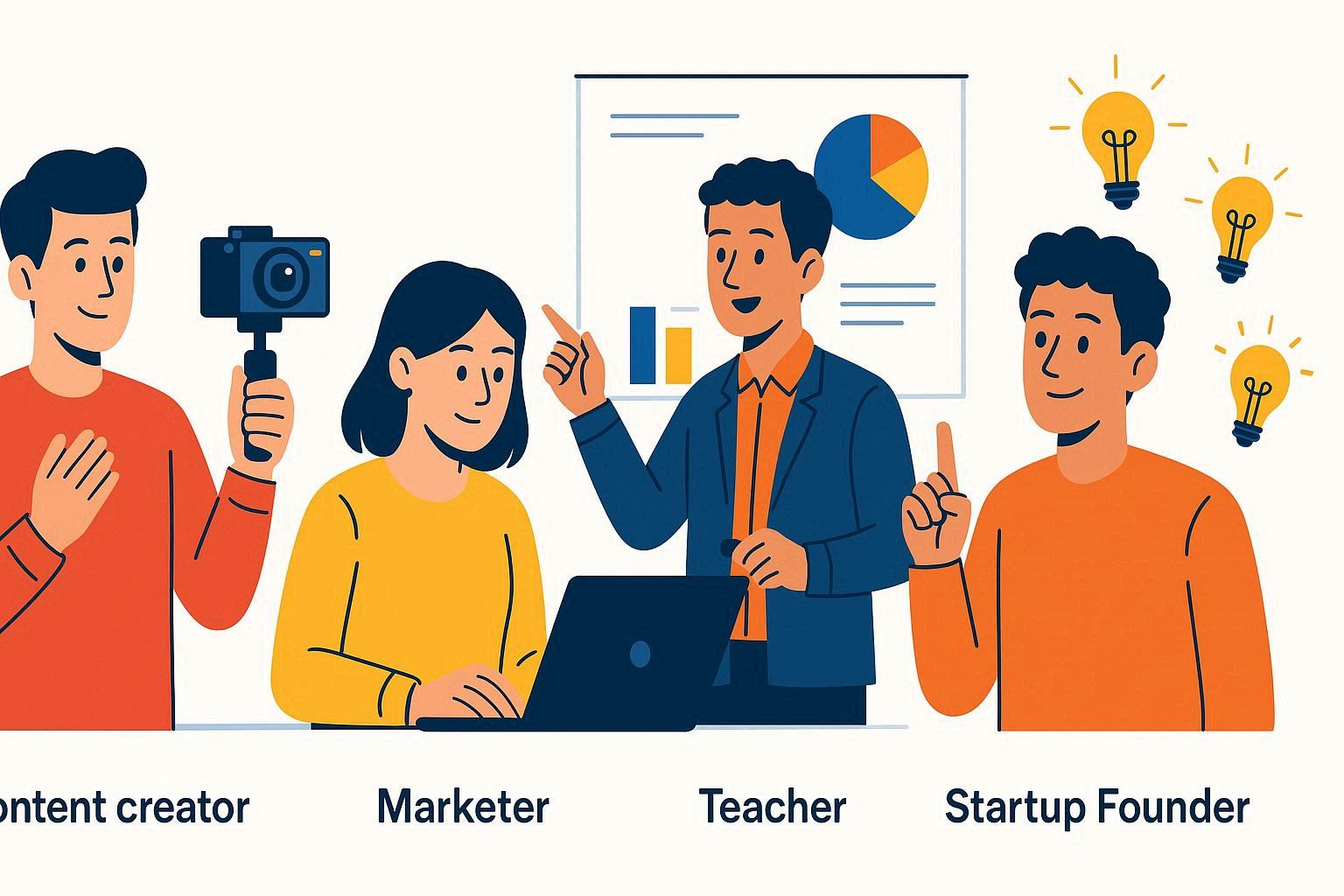 Illustration showing different types of people who can use HeyGen β creators, marketers, educators, startups β 2025