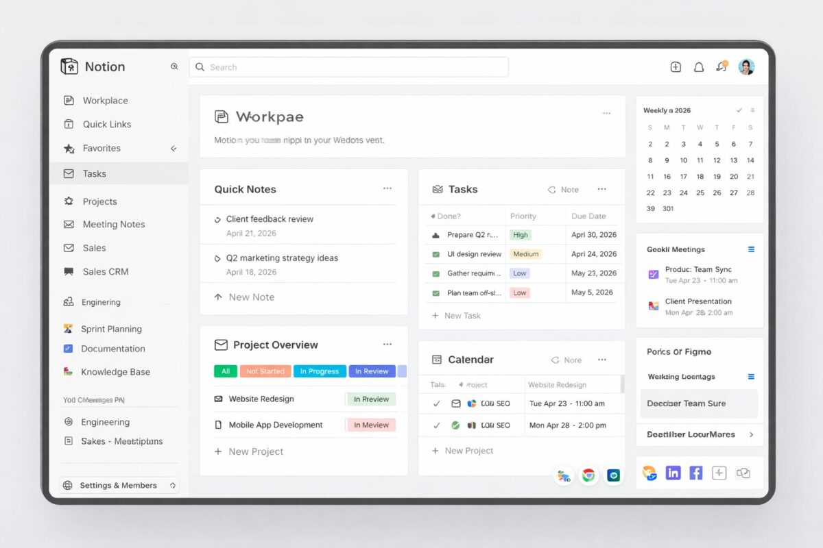 Notion productivity dashboard for professionals managing tasks and projects