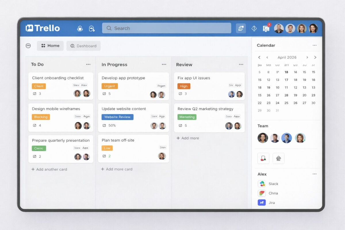 Trello task board dashboard for productivity and project tracking