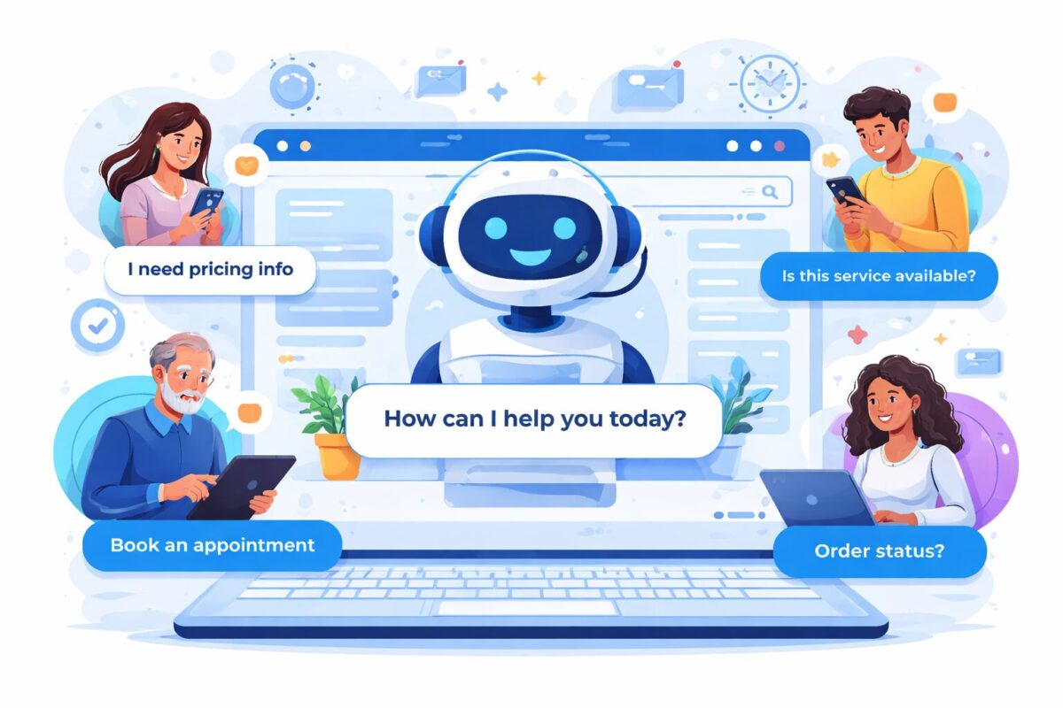 AI chatbots for customer service assisting multiple customers on a business website