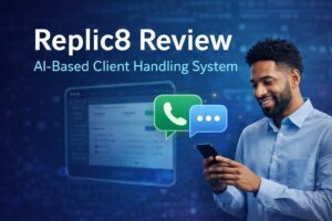 Replic8 review featured image showing AI system for handling business calls and follow-ups