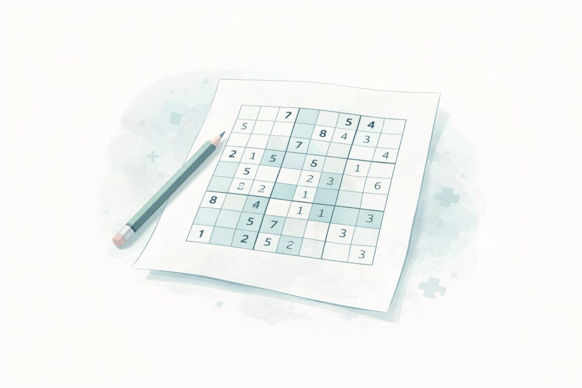 Sudoku puzzle on paper representing calm problem solving and logical thinking