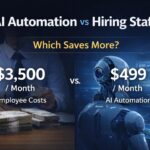 AI automation vs hiring staff cost comparison showing $3,500 employee cost vs $499 AI automation monthly cost