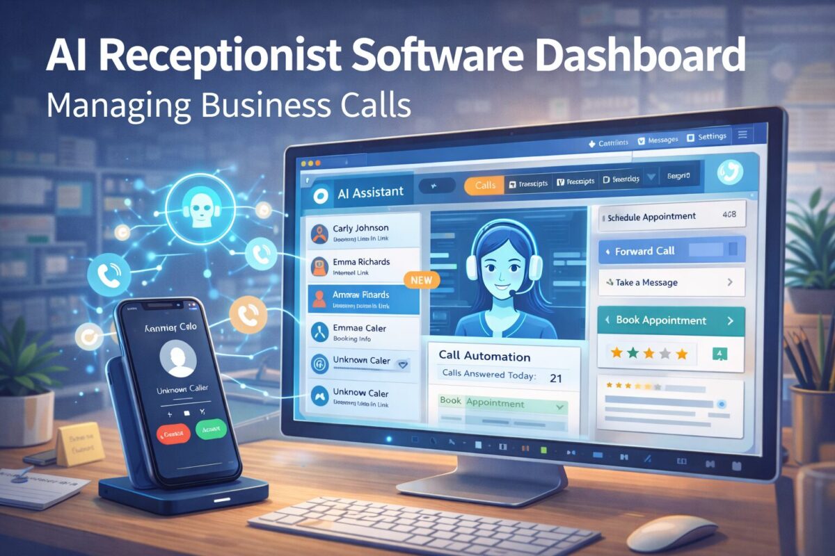 AI receptionist software dashboard managing small business customer calls and appointments