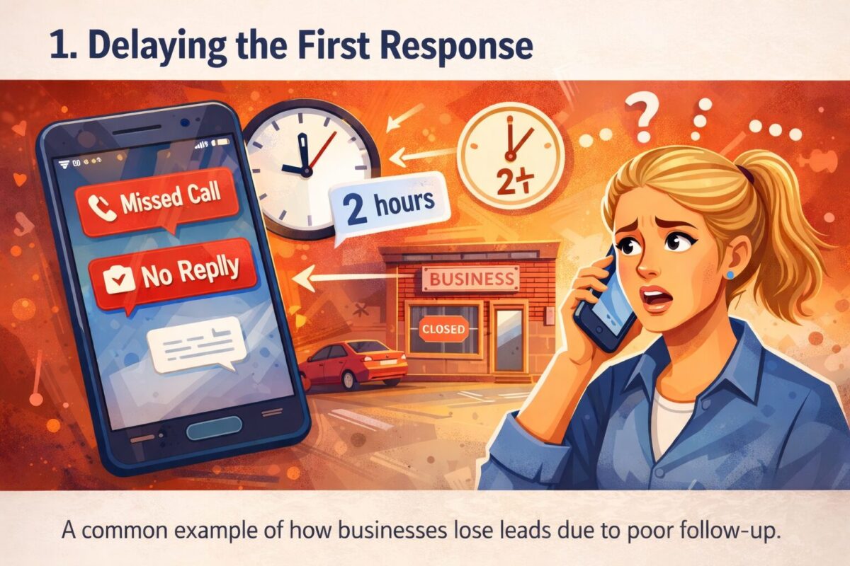 lead follow up mistakes delaying first response example in small business