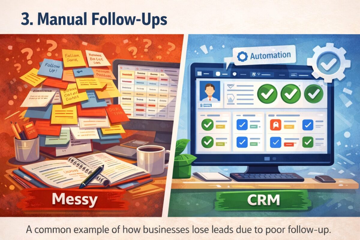 manual follow up vs crm automation lead management example for small businesses