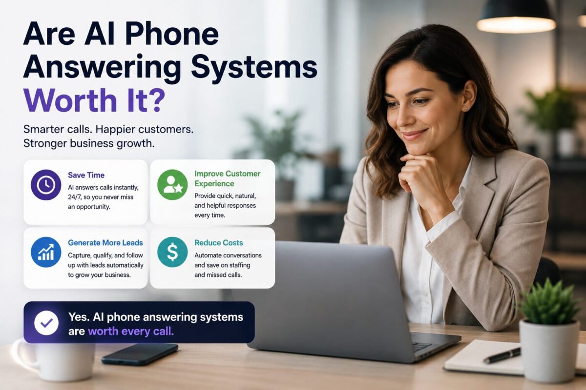 Business owner evaluating the benefits of AI phone answering systems for customer communication and business growth
