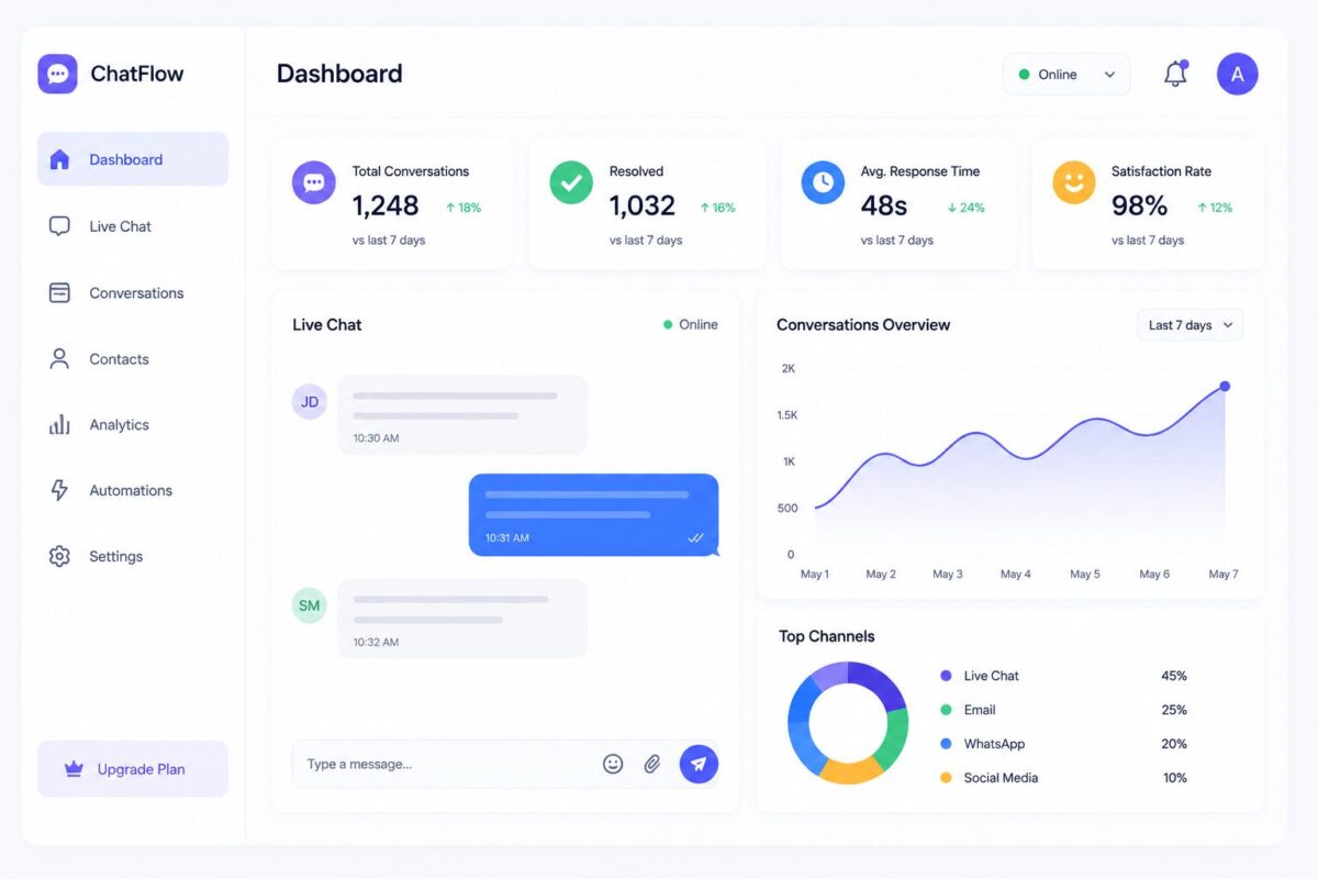 Minimal AI customer support dashboard for small businesses