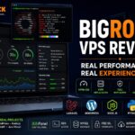 BigRock VPS Hosting Review showing a premium Ubuntu 22 VPS with NVMe SSD, KVM virtualization, aaPanel dashboard, and support for Laravel, WordPress, Node.js, Python and Docker.